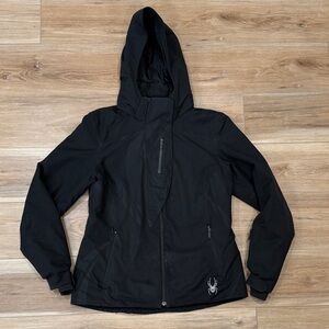 Spyder Women’s Black Hooded Ski Jacket | Insulated Snow Coat Size 10